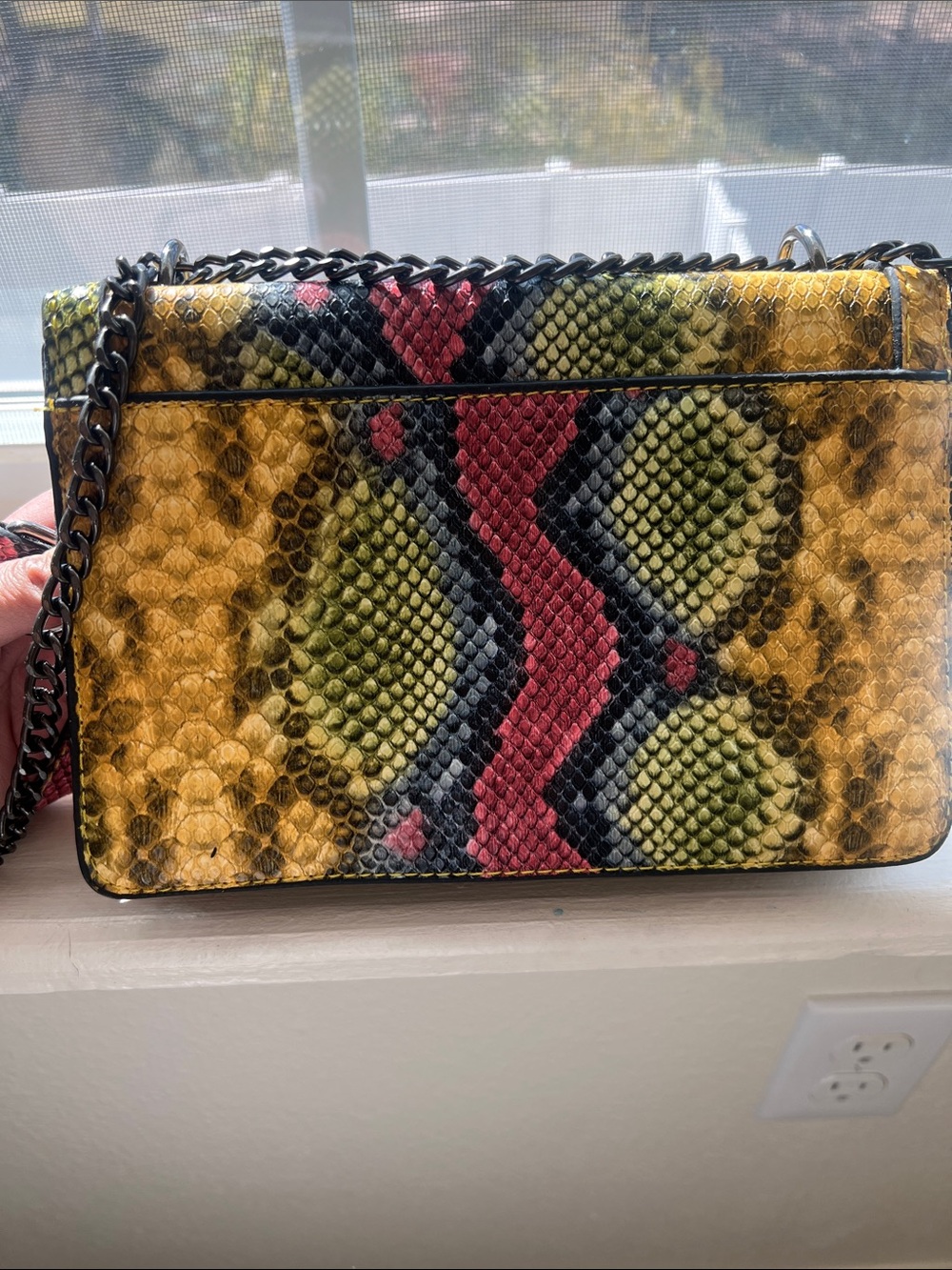 Multicolor Python Snakeskin Print Chain Crossbody Shoulder Bag - Picture 2 of 6